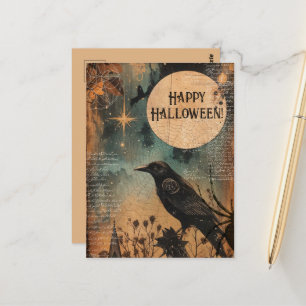 Vintage Mystic Raven Måne Happy halloween Vykort