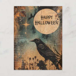 Vintage Mystic Raven Måne Happy halloween Vykort