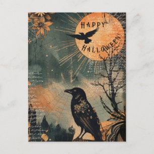 Vintage Mystic Raven Måne Happy halloween vykort