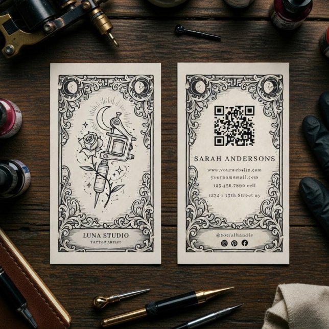 Vintage Mystisk Tatuering Konstnär Celestial Tarot Visitkort (Skapare uppladdad)