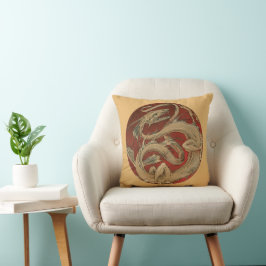 Vintage Mythology, Antique Golden Asian Dragon Kudde