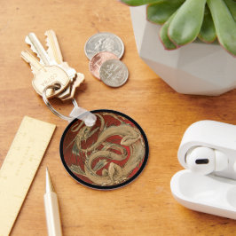 Vintage Mythology, Antique Golden Asian Dragon Nyckelring