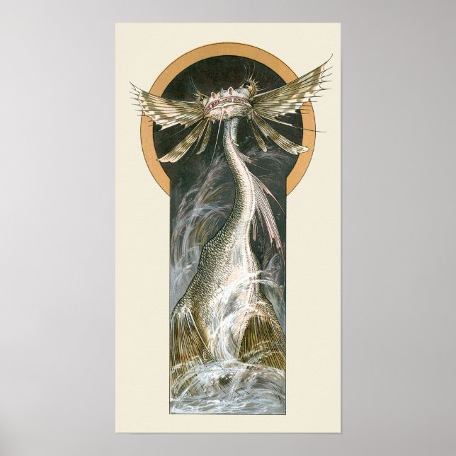 Vintage Mythology, en Winged Dragon i oceanen Poster (Framsidan)