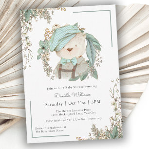 Vintage Nalle Cute Baby Shower for Boy Inbjudningar
