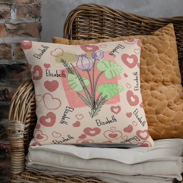 Vintage namn blommigt barn i daghem kudde (Skapare uppladdad)