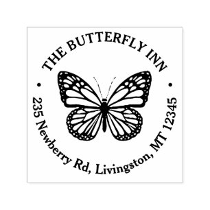 Vintage Namn Returadress Butterfly Logotyp Självfärgande Stämpel