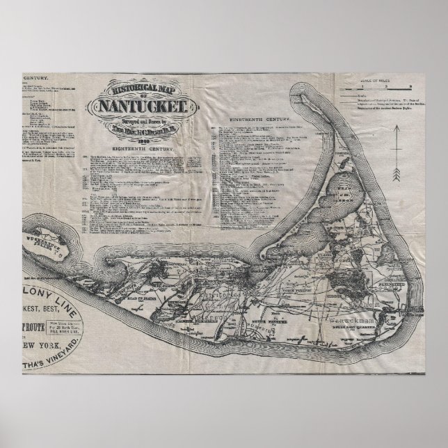Vintage Nantucket Karta Poster (Framsidan)