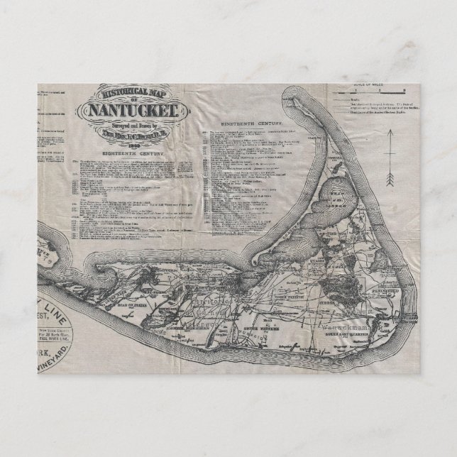 Vintage Nantucket Karta Vykort (Framsida)