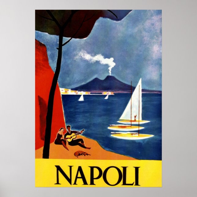 Vintage Napoli Travel Kärlek Romantik Poster (Framsidan)