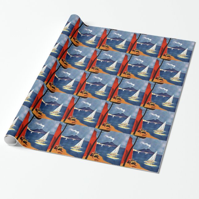 Vintage Napoli Travel Kärlek Romantik Presentpapper (Utrullad)