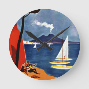 Vintage Napoli Travel Kärlek Romantik Rund Klocka