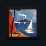 Vintage Napoli Travel Kärlek Romantik Smyckeskrin<br><div class="desc">Blå havet,  Segelbåt,  Volcano,  Couple och Romantik. Europeisk reseannonsering</div>