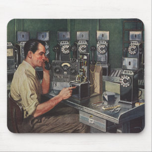 Vintage näringsliv, betaltelefonreparatör musmatta