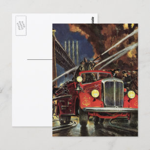 Vintage näringsliv, brandmän brandfordon vykort