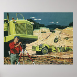 Vintage näringsliv, byggarbetsplats med lantmätare poster