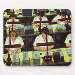 Vintage näringsliv, telefonmonteringsarbetare musmatta