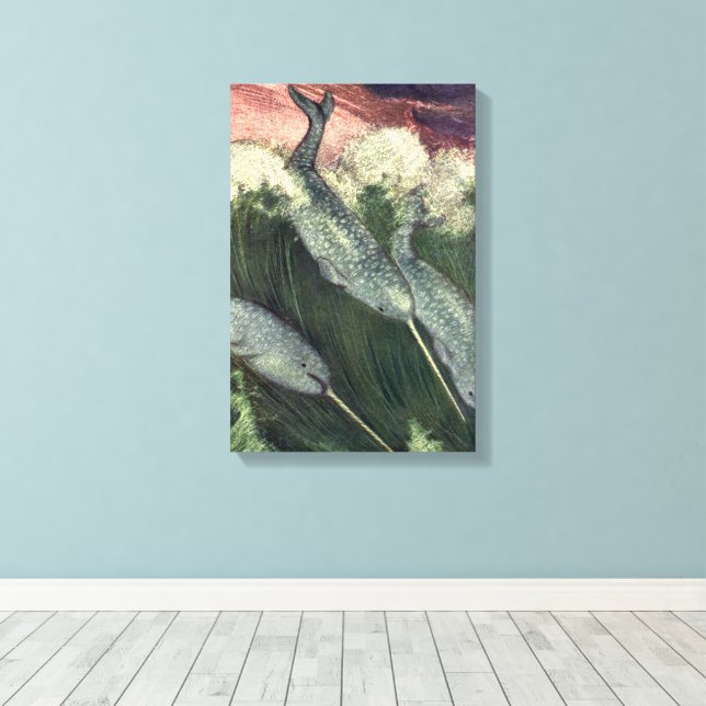 Vintage Narwhals, Marine Life Whales Ocean Animals Canvastryck (Insitu (trägolv))