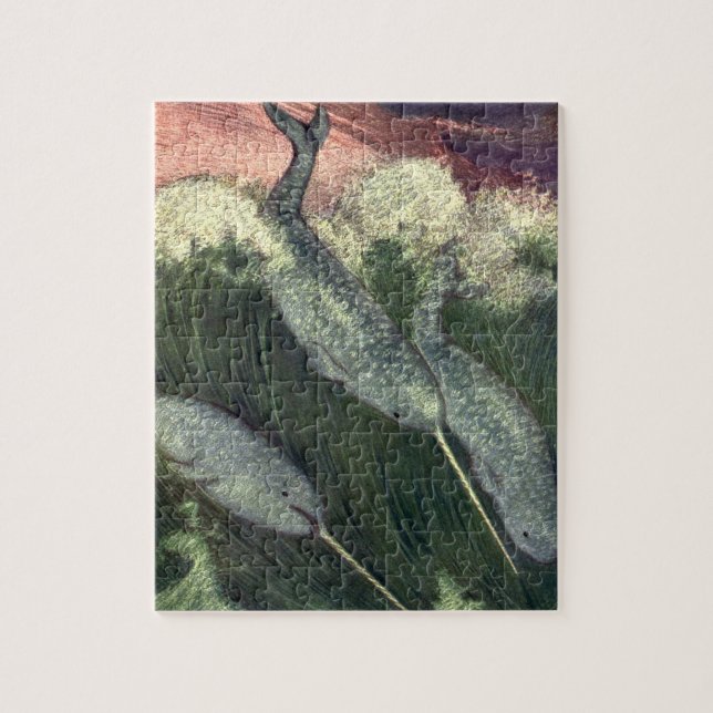 Vintage Narwhals Whales, Marine Life Ocean Animals Pussel (Vertikal)