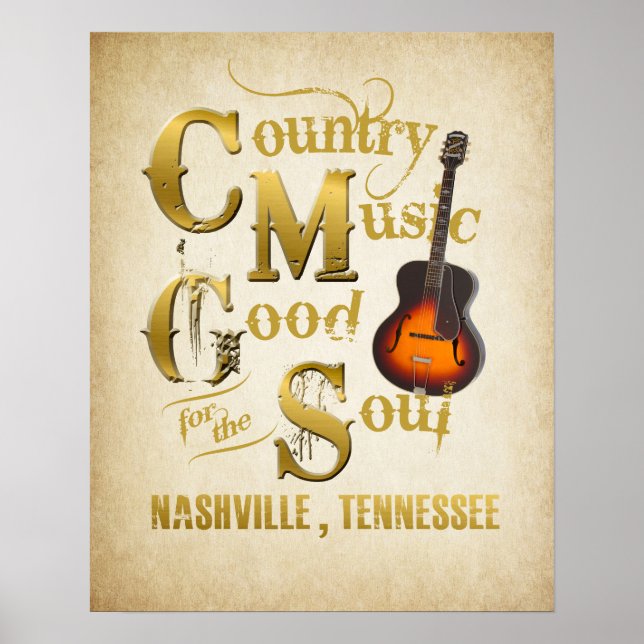 Vintage Nashville Land Music Poster (Framsidan)