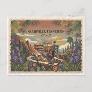 Vintage Nashville Tennessee Music City Affischkons Vykort