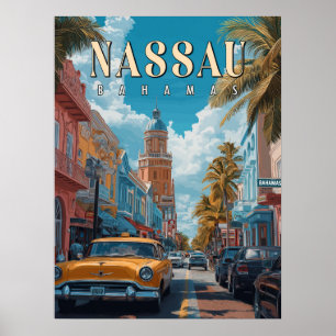 Vintage Nassau Bahamas poster - Klassiskt Tropiskt