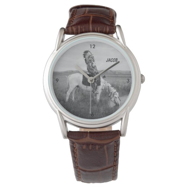 Vintage Native American Chieftain on Horseback Armbandsur (Framsida)