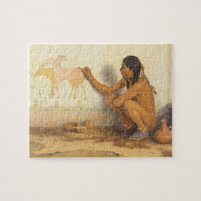 Vintage Native American, Indian Artist by Couse Pussel (Horisontell)
