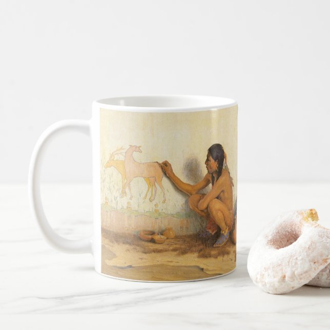 Vintage Native American, indiansk konstnär av Cous Kaffemugg (Med munk)