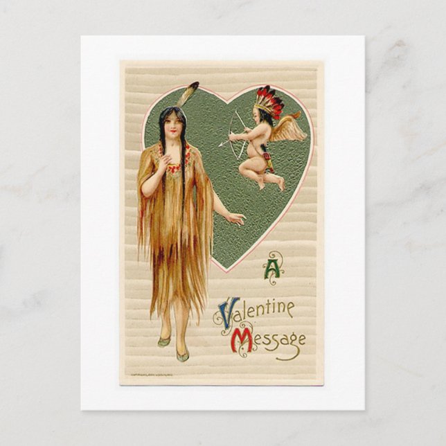 Vintage Native American Valentine Helg Vykort (Framsida)