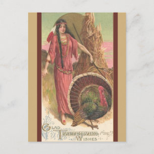 Vintage Native American Woman Thanksgiving Vykort