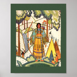 Vintage Native American Woman Village Forest Poster