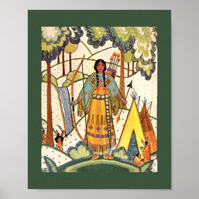 Vintage Native American Woman Village Forest Poster (Framsidan)