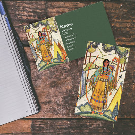 Vintage Native American Woman Village Forest Visitkort