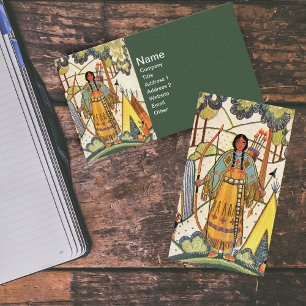 Vintage Native American Woman Village Forest Visitkort