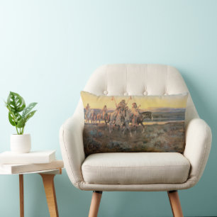 Vintage Native Amerika, Piegans av CM Russell Lumbarkudde