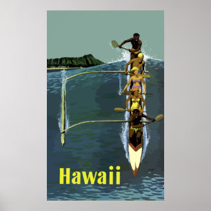 Vintage Native Canoe Airline Hawaii Travel Poster