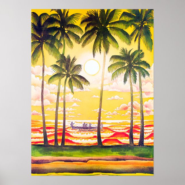 Vintage Native Canoe Airline Hawaii Travel Poster (Framsidan)