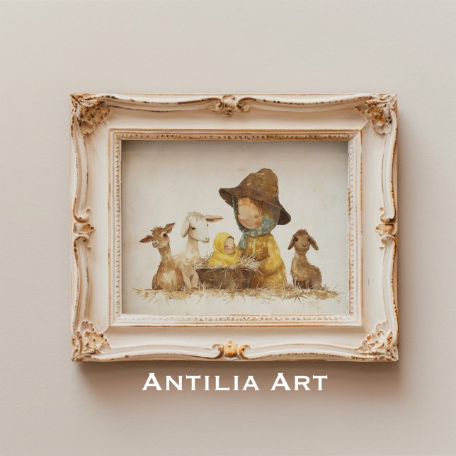 Vintage Nativitetsscenmålning Mamma med Baby Poster (Skapare uppladdad)