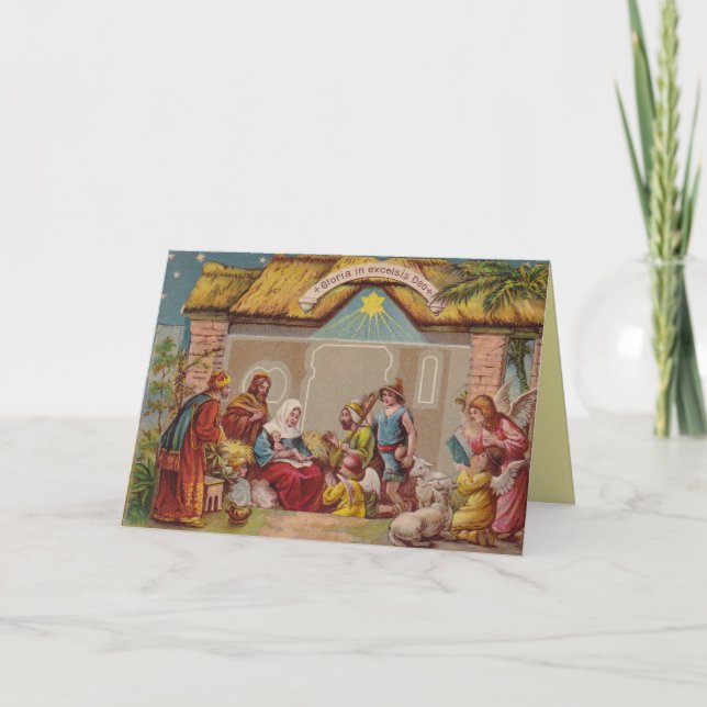 Vintage Nativity Scene Christmas Greeting Card Kort (Framsida)
