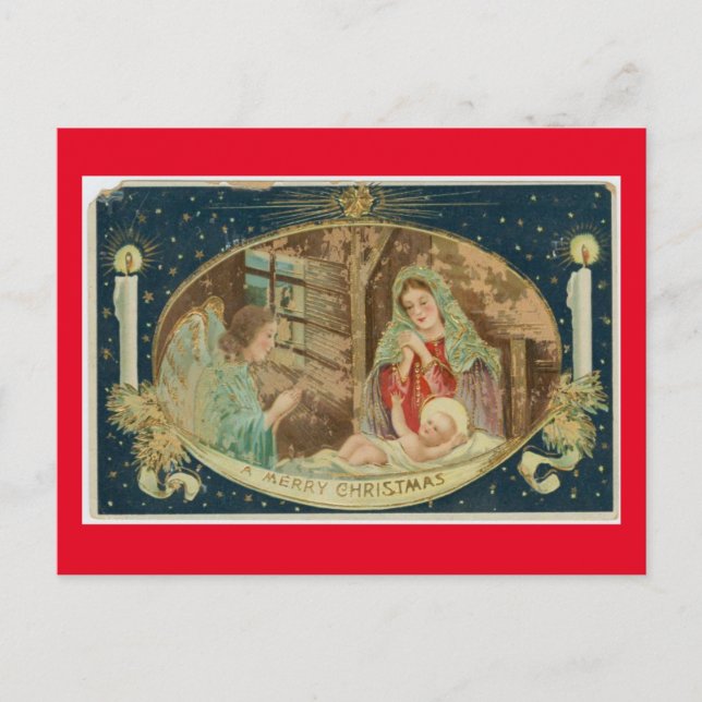 VINTAGE NATIVITY SCENE VYKORT (Framsida)