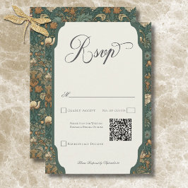 Vintage Natur William Morris Elegant Bröllop QR OSA Kort