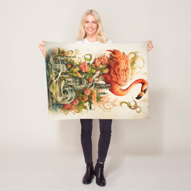 Vintage Natural Flower Flamingos Paradise Fleecefilt (På plats)