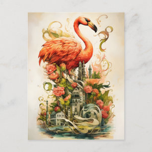 Vintage Natural Flower Flamingos Paradise Helg Vykort