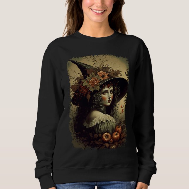 Vintage Nature Witch October Halloween Illustratio T Shirt (Framsida)