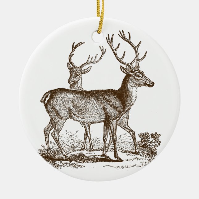 Vintage Naturhistorik Hjorten Julprydnad Julgransprydnad Keramik (Framsidan)