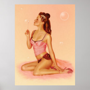 Vintage Naughty Bubble Pin Up Girl Poster