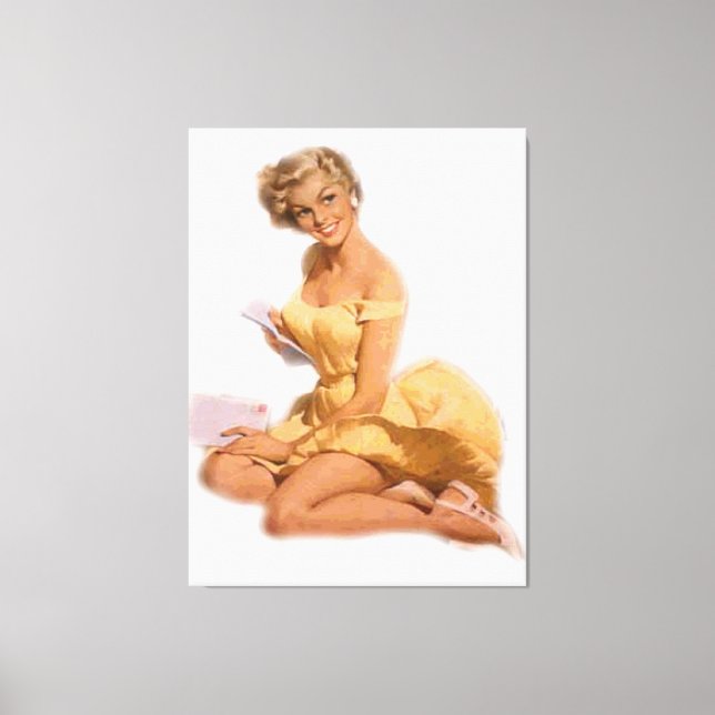 Vintage Naughty Classic Blonde Pin Up Girl Canvas (Framsida)