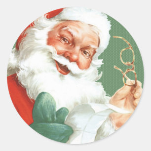 Vintage Naughty eller Nice Santa Stickers - Runt Klistermärke