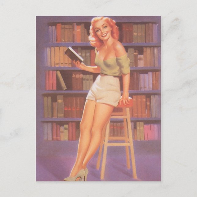 Vintage Naughty Nerdie Pin Up Vykort (Framsida)