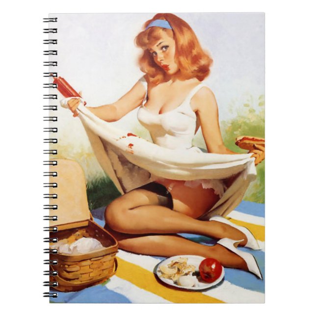 Vintage Naughty Picnic PIN Up Anteckningsbok Med Spiral (Framsidan)